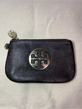 Tory Burch Amanda Black Pebbled Leather Zip Pouch